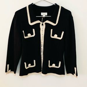 CAMBRIDGE DRY GOODS CO. Vintage Cotton Knit Cropped Jacket, black and cream